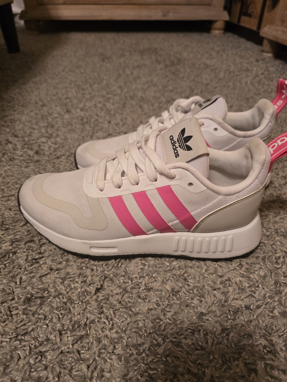 adidas Women’s/Girl's White Sneakers with Pink Stripes